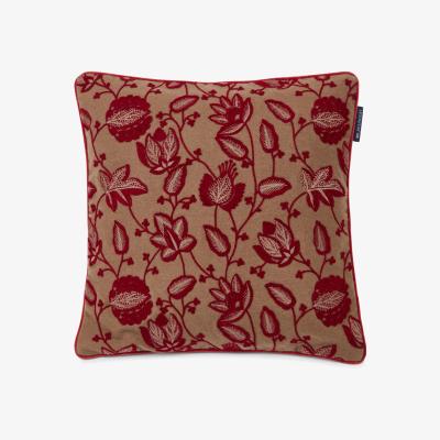 Nordic Nest Flower Embroidered Wool Mix pillowcase 50x50 cm Mid brown-multi