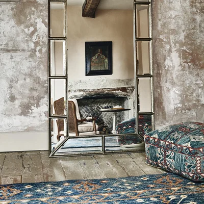OKA OKA, Regulus Floor Cushion - Cobalt, Floor Cushions, Cotton/Jute/Wool, Floral