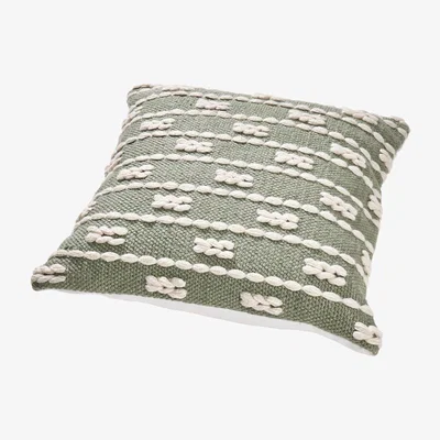 Olivia's Olivia's Indoor Outdoor Sage and White Braid Design Square Scatter Cushion