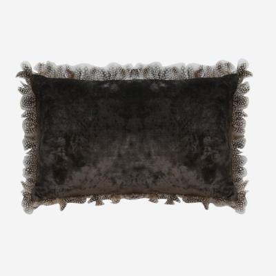 Olivia's Andrew Martin Vince Cushion Charcoal with Guinea Feather Trim