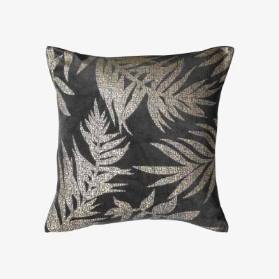 Olivia's Gallery Direct Velvet Metallic Leaves Cushion in Grey