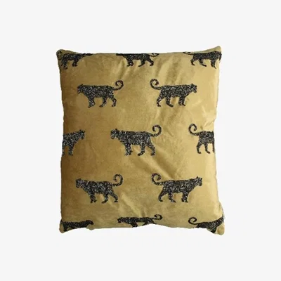 Olivia's Libra Safari Leopard Cushion Cover Gold Velvet