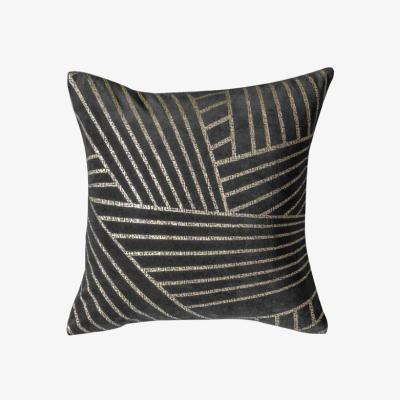 Olivia's Gallery Direct Velvet Linear Geo Cushion in Grey
