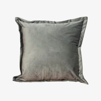 Olivia's Native Home Cushion Velvet Plain Cover Grey / Grey