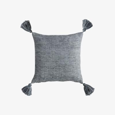 Olivia's Gallery Direct Herringbone PET Tassel Cushion Charcoal | Outlet / Charcoal