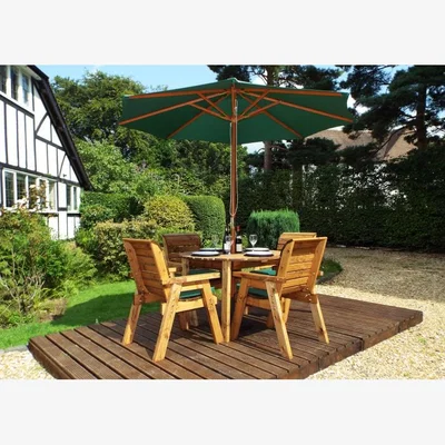 Downtown Charles Taylor 4 Seater Round Table Set with Cushions, Parasol and Base - Burgundy