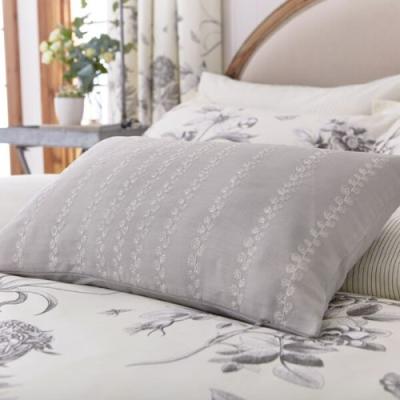 Downtown Sanderson Options Etchings and Roses Silver Cushion, Cotton, Embroidered