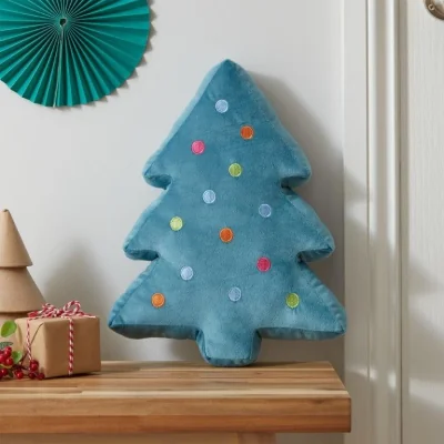 Downtown Catherine Lansfield Christmas Tree Bright 3D Cushion In Blue