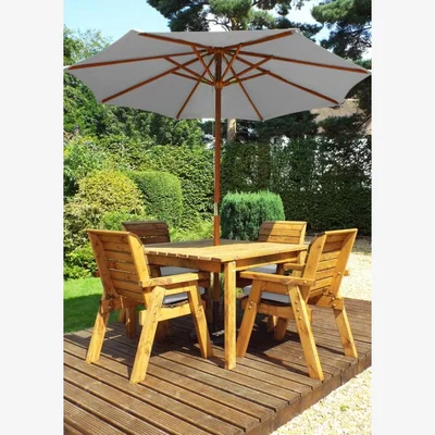 Downtown Charles Taylor 4 Seater Square Table Set with Cushions, Parasol and Base - Grey