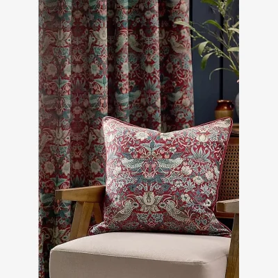 Downtown Morris and Co Strawberry Thief Jacquard Feather Cushion 55cm - Berry