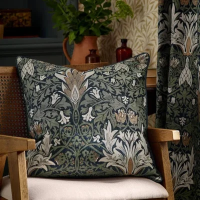 Downtown Morris and Co Snakeshead Feather Cushion 55cm - Indigo/Leaf Green