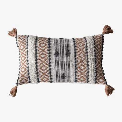 Downtown Paulo Feather Filled Cushion - Camel In Black/Cream/Tan