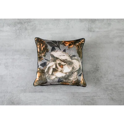 Perch and Parrow Fleur Peony Accent Cushion in Mink