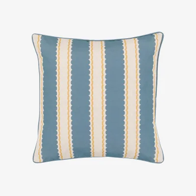 Perch and Parrow Cayo Stripe Cushion in Blue and Ochre