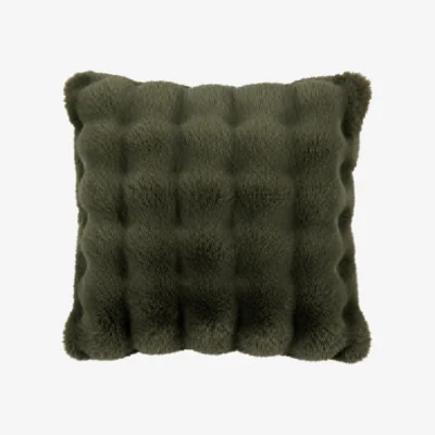 Perch and Parrow Fiora Faux Rabbit Fur Cushion in Olive, Pack of 2