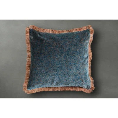 Perch and Parrow Misha Mottled Fringed Velvet Cushion in Teal