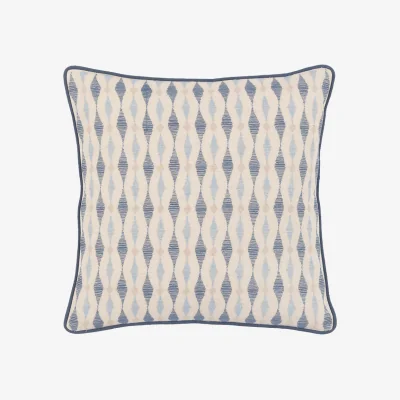 Perch and Parrow Bria Ikat Embroidered Cushion in Ink Blue