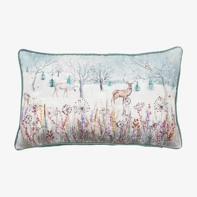 Perch and Parrow Wintery Meadow Deer Illustrated Cushion, Small