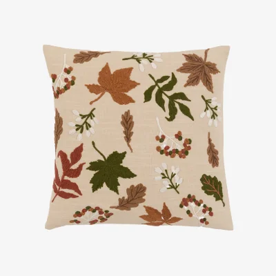 Perch and Parrow Autumnal Embroidered Leaves Cushion