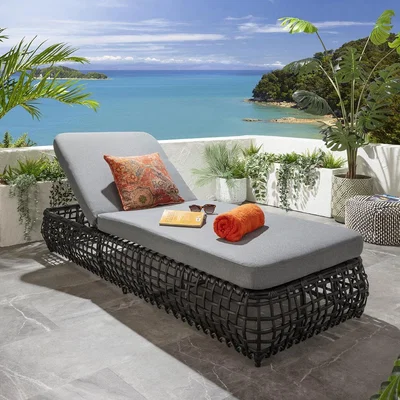 Quatropi Luxury Outdoor Garden Cushioned Rattan Sun Lounger Reclining Grey 206cm