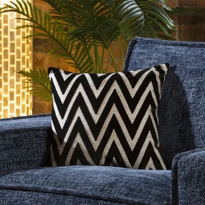 Quatropi Contemporary Velvet Zaggi Cushion Pillow 430mm Square Black and Grey