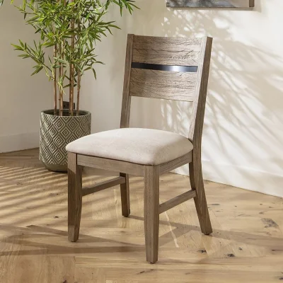 Quatropi Modern Wooden Kitchen Dining Room Chair Padded Cushioned Cream Fabric