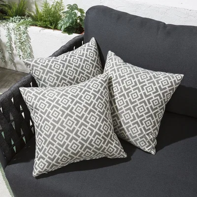 Quatropi 3 Pack Set Large Luxury Outdoor Scatter Cushions Geometic Cream