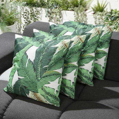 Quatropi Set of 4 Luxury Green Banana Leaves Outdoor Garden Cushions 45cm