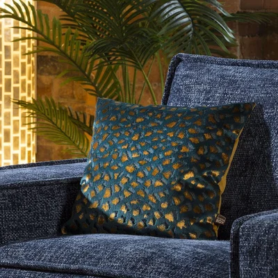 Quatropi Velvet Lepoard Spots Print Scatter Cushion Pillow 430 Square Teal Gold