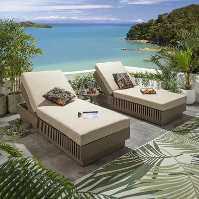Quatropi 2 Deck Luxury Cushioned Sun Loungers Beige 200x80cm