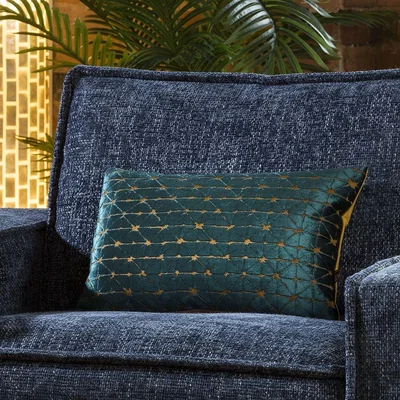 Quatropi Velvet Starburst Diamond Bolster Cushion Pillow 350 x 500mm Teal Gold