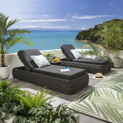 Quatropi 2 Sundowner Cushioned Sun Loungers Charcoal 208x85cm