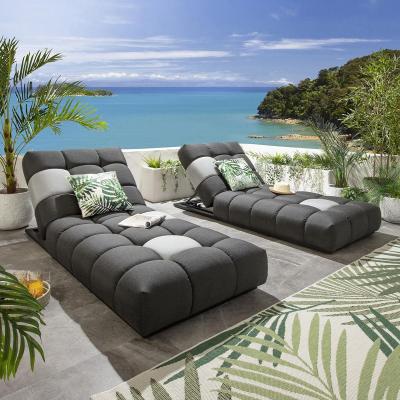 Quatropi Set of 2 Garden Cushioned Sun Loungers Grey Sunbrella Outdoor Fabric
