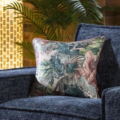 Quatropi Velvet African Wildlife Animals Scatter Cushion 45cm Square Blush Teal