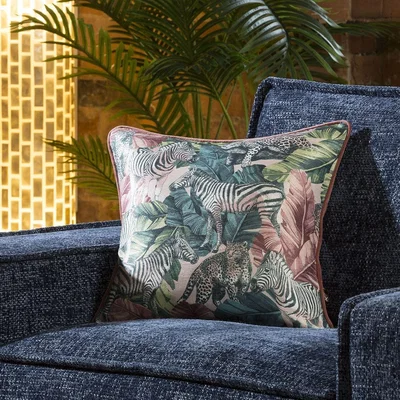 Quatropi Velvet African Wildlife Animals Scatter Cushion 45cm Square Blush Teal