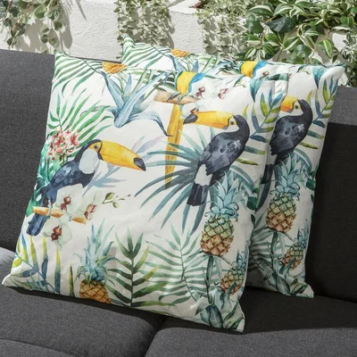 Quatropi Set of 2 Luxury Tropical Toucan Outdoor Garden Cushions 45cm