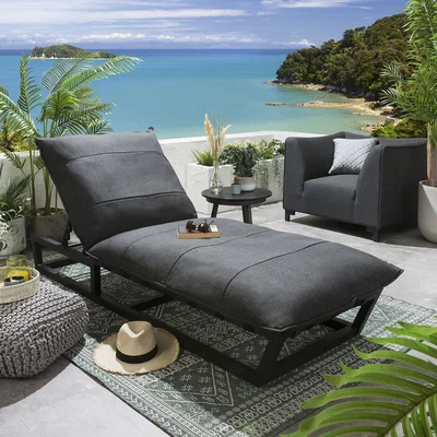 Quatropi Quatropi Garden Cushioned Sun Lounger Premium Outdoor Charcoal Grey