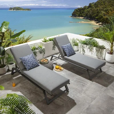 Quatropi 2 Cayman Garden Cushioned Sun Loungers Grey 196x70cm