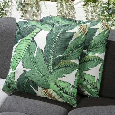 Quatropi Set of 2 Luxury Green Banana Leaves Outdoor Garden Cushions 45cm
