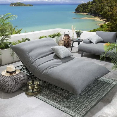 Quatropi Quatropi Large Garden Cushioned Sun Lounger Premium Outdoor Grey