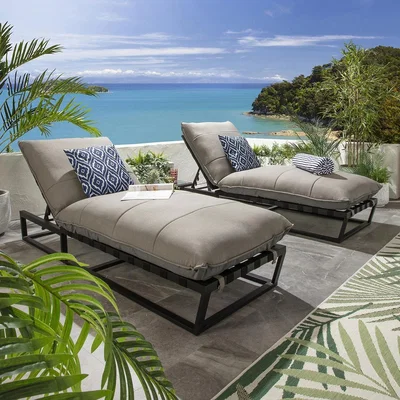 Quatropi Set of 2 Garden Cushioned Sun Loungers Premium Outdoor Patio Beige