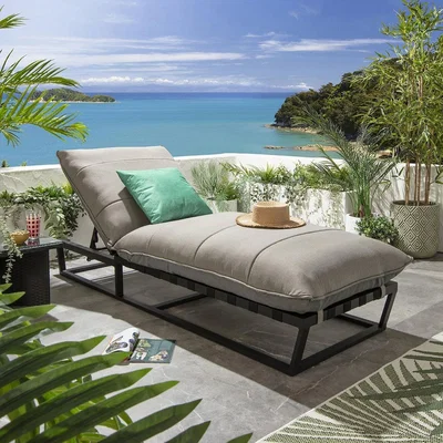 Quatropi Modern Garden Cushioned Sun Lounger Premium Outdoor Patio Beige