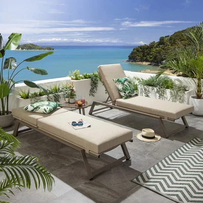 Quatropi 2 Cayman Garden Cushioned Sun Loungers Beige 196x70cm
