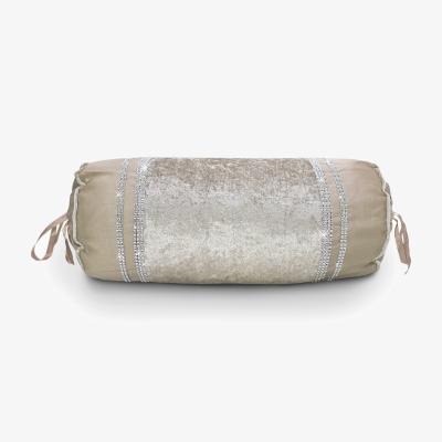The Range Crushed Velvet Diamante Detail Accessory Neck Roll Cushion - Natural