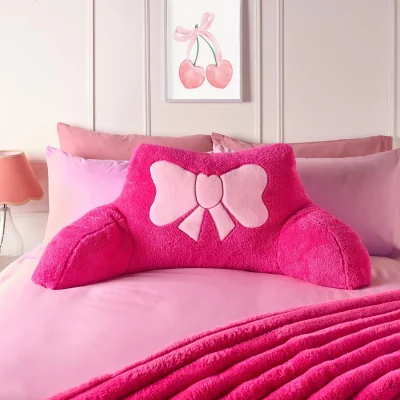 The Range OHS Bow Embroidered Teddy Cuddle Cushion - Hot Pink