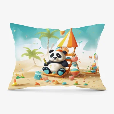The Range Happy Panda On A Beach Holiday Cushion - Yellow / 33cm