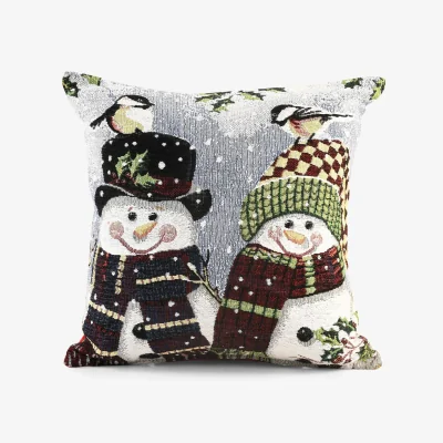 The Range Noel Square Luxury Chenille Xmas Happy Snowmen Filled Cushion - Blue