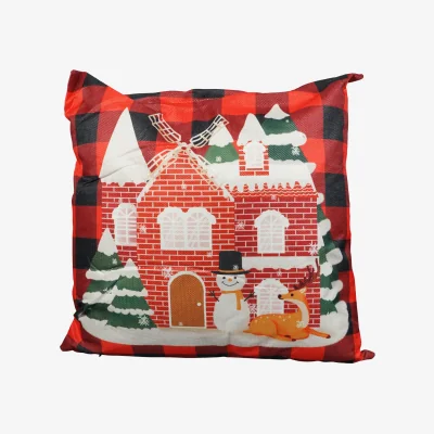 The Range Christmas Themed Cushion Red Checkered With Windmill House - Red/Black