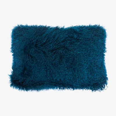 The Range Bosie Real Mongolian Fur Teal Rectangular Cushion - Blue
