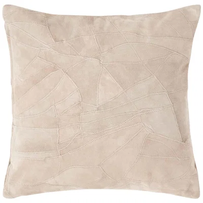 The Range Cream Real Leather Suede Cushion with Feather Filling - Cream